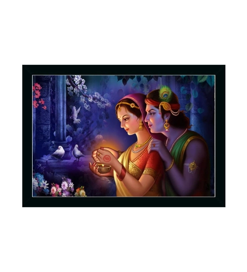 Radha Krishna Painting with Synthetic Photo Frame (Multicolor)
