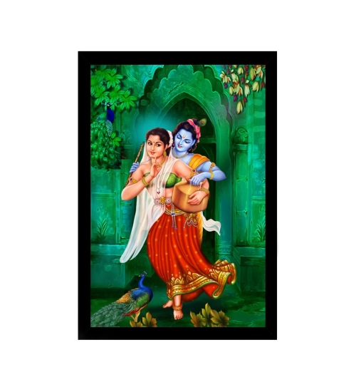 Radha Krishna Painting with Synthetic Photo Frame (Multicolor)