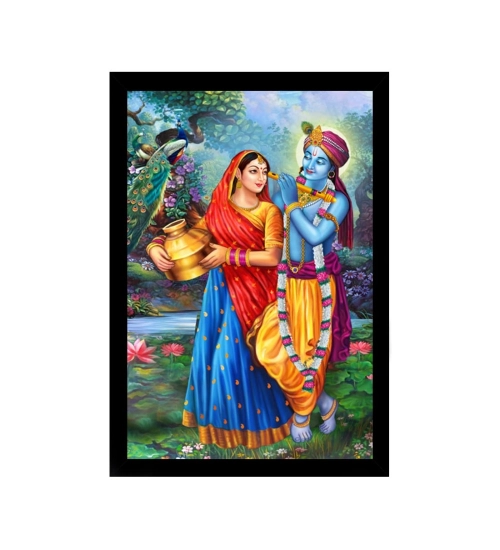 Radha Krishna Painting with Synthetic Photo Frame (Multicolor)