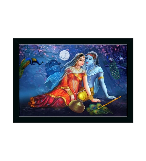 Radha Krishna Painting with Synthetic Photo Frame (Multicolor)
