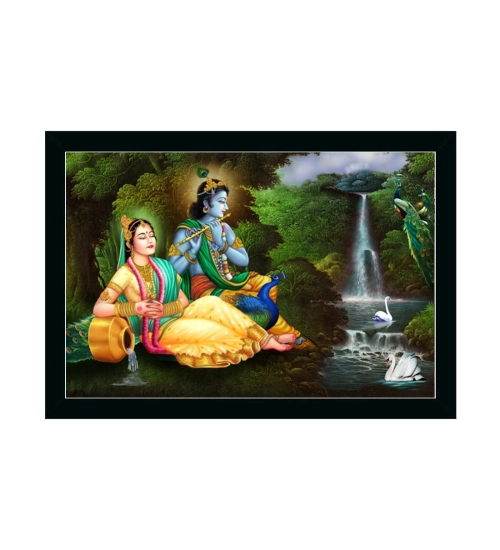 Radha Krishna Painting with Synthetic Photo Frame (Multicolor)