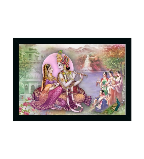 Radha Krishna Painting with Synthetic Photo Frame (Multicolor)