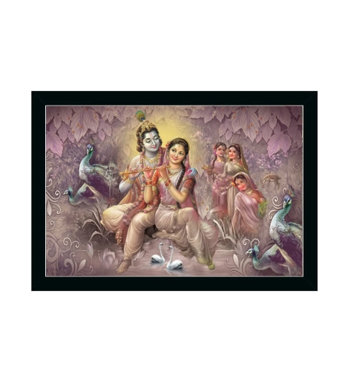 Radha Krishna Painting with Synthetic Photo Frame (Multicolor)