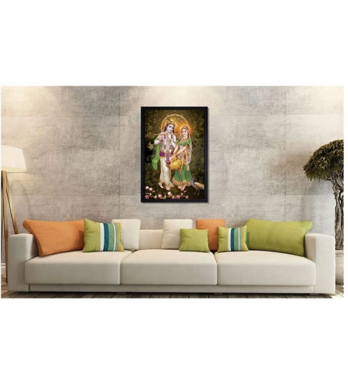 Radha Krishna Painting with Synthetic Photo Frame (Multicolor)