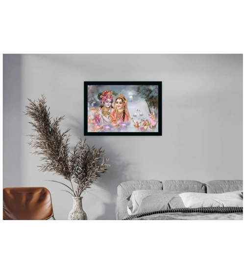 Radha Krishna Painting with Synthetic Photo Frame (Multicolor)