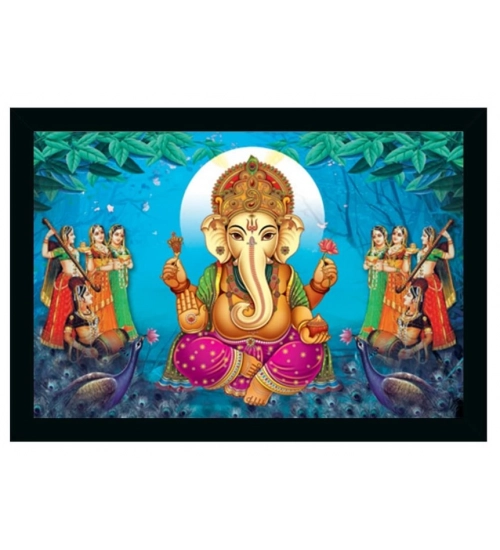 Ganesh Photo with Synthetic Photo Frame (Multicolor)