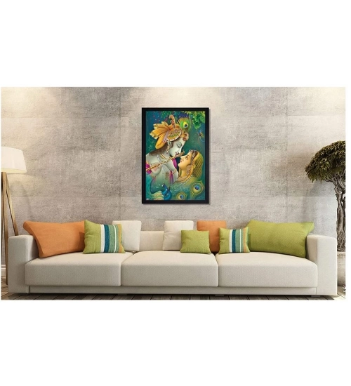 Radha Krishna Painting with Synthetic Photo Frame (Multicolor)