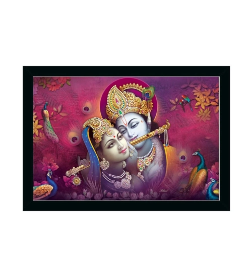 Radha Krishna Painting with Synthetic Photo Frame (Multicolor)