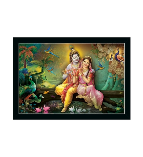 Radha Krishna Painting with Synthetic Photo Frame (Multicolor)