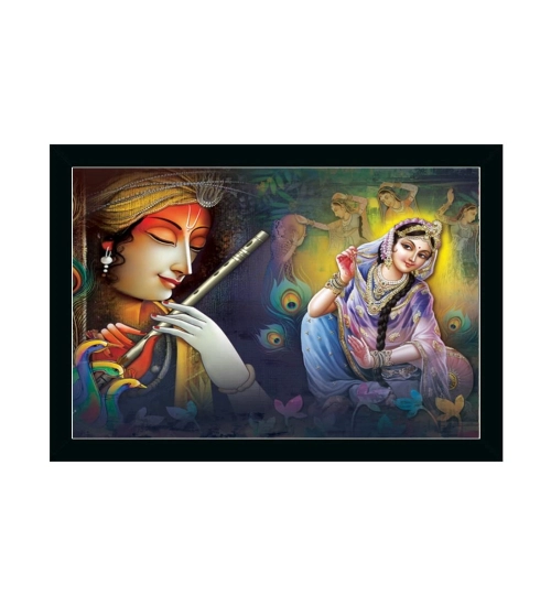 Radha Krishna Painting with Synthetic Photo Frame (Multicolor)