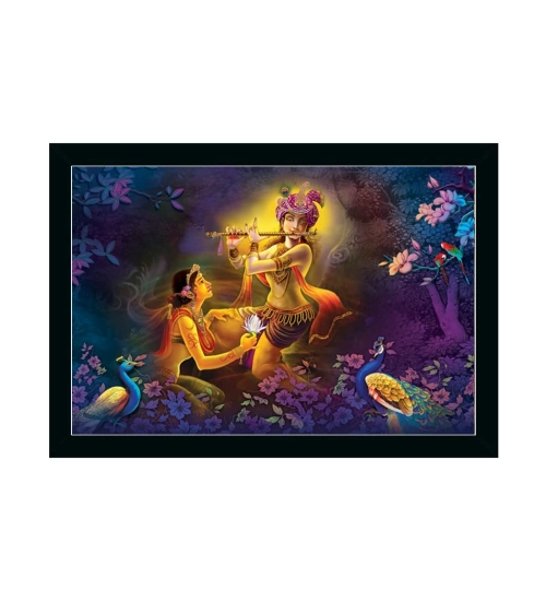 Radha Krishna Painting with Synthetic Photo Frame (Multicolor)