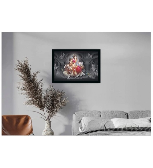 Radha Krishna Painting with Synthetic Photo Frame (Multicolor)