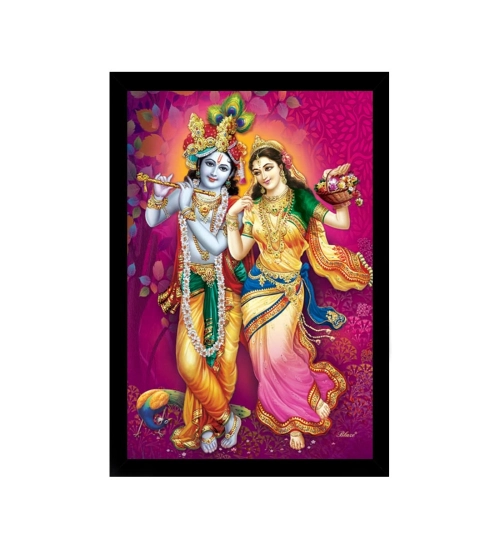 Radha Krishna Painting with Synthetic Photo Frame (Multicolor)