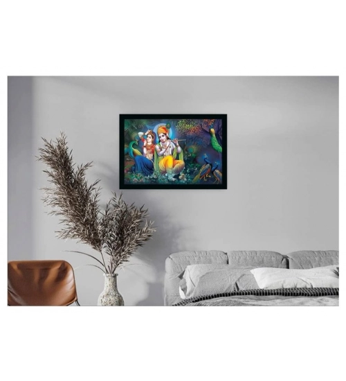 Radha Krishna Painting with Synthetic Photo Frame (Multicolor)