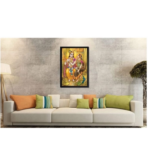 Radha Krishna Painting with Synthetic Photo Frame (Multicolor)