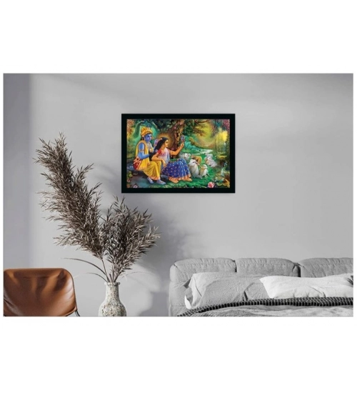 Radha Krishna Painting with Synthetic Photo Frame (Multicolor)
