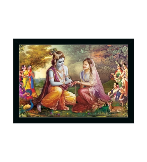 Radha Krishna Painting with Synthetic Photo Frame (Multicolor)