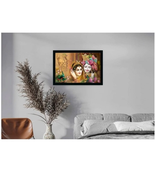 Radha Krishna Painting with Synthetic Photo Frame (Multicolor)