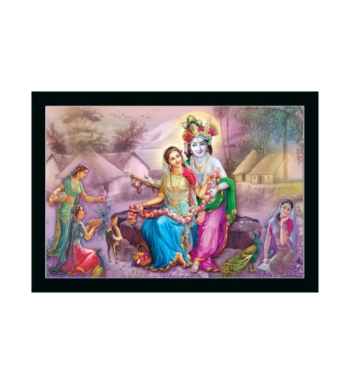 Radha Krishna Painting with Synthetic Photo Frame (Multicolor)