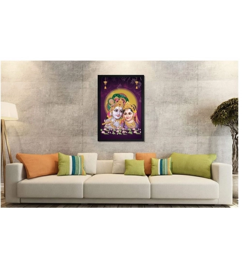 Radha Krishna Painting with Synthetic Photo Frame (Multicolor)