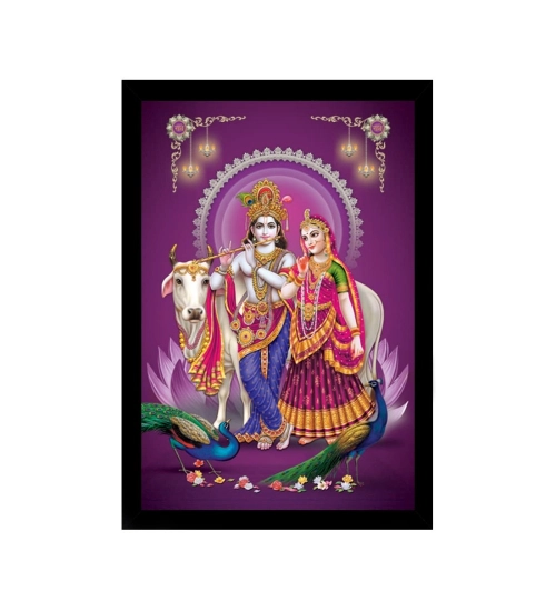 Radha Krishna Painting with Synthetic Photo Frame (Multicolor)