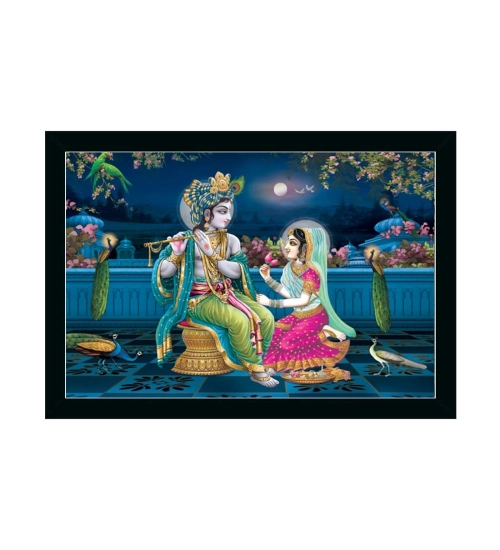 Radha Krishna Painting with Synthetic Photo Frame (Multicolor)