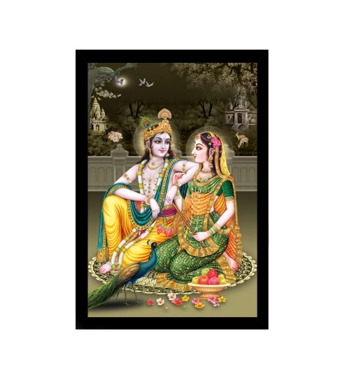 Radha Krishna Painting with Synthetic Photo Frame (Multicolor)