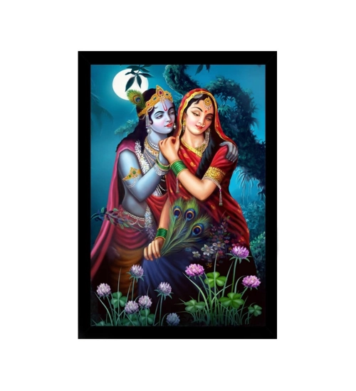 Radha Krishna Painting with Synthetic Photo Frame (Multicolor)