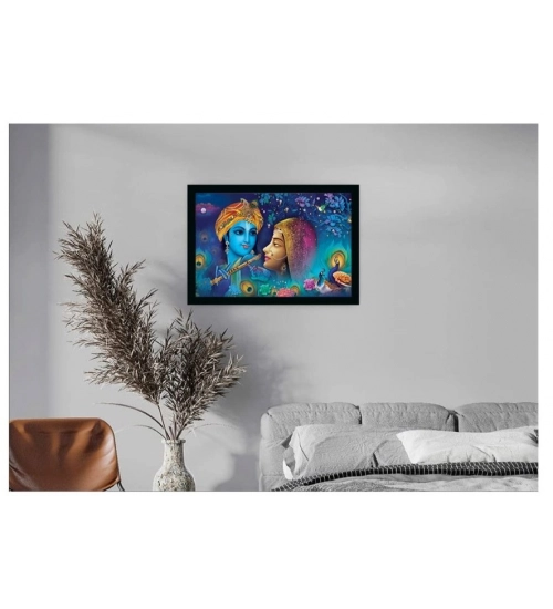 Radha Krishna Painting with Synthetic Photo Frame (Multicolor)