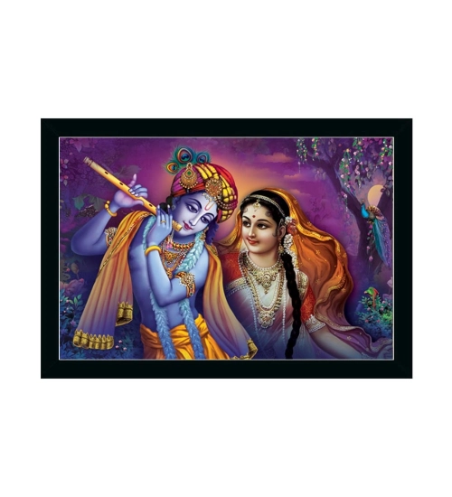 Radha Krishna Painting with Synthetic Photo Frame (Multicolor)
