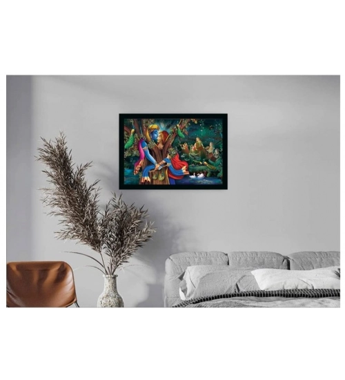 Radha Krishna Painting with Synthetic Photo Frame (Multicolor)