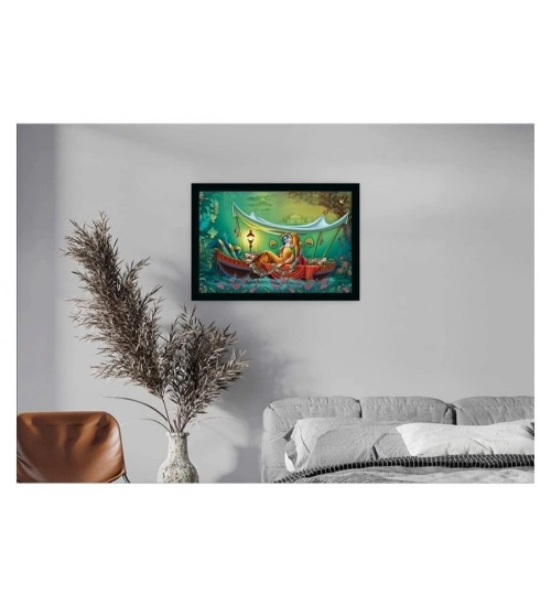 Radha Krishna Painting with Synthetic Photo Frame (Multicolor)