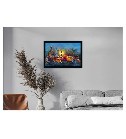 Radha Krishna Painting with Synthetic Photo Frame (Multicolor)