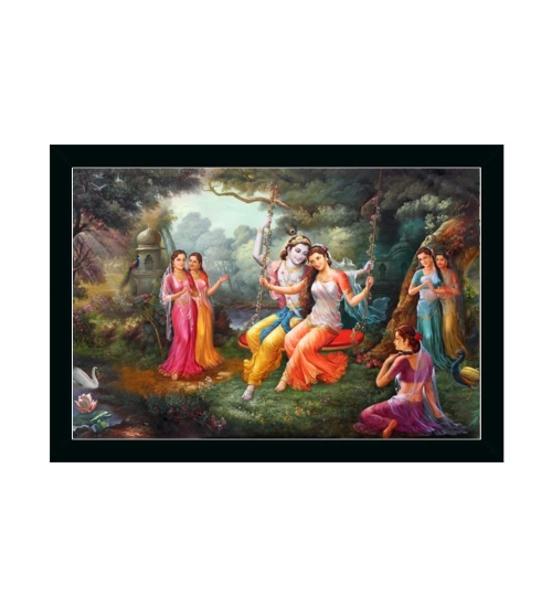 Radha Krishna Painting with Synthetic Photo Frame (Multicolor)