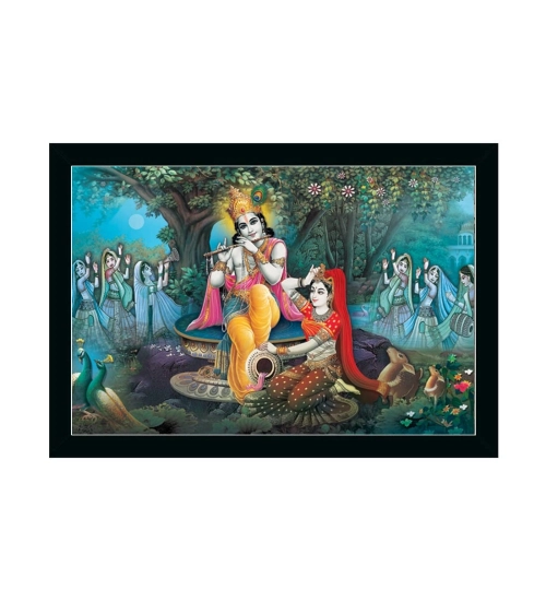 Radha Krishna Painting with Synthetic Photo Frame (Multicolor)