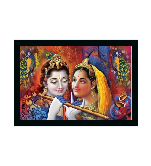 Radha Krishna Painting with Synthetic Photo Frame (Multicolor)