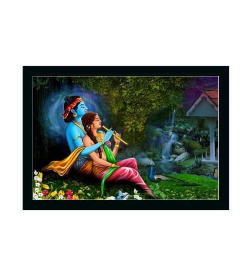 Radha Krishna Painting with Synthetic Photo Frame (Multicolor)