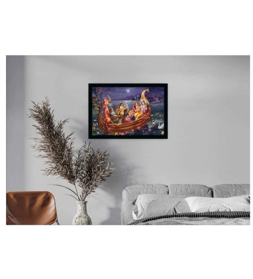 Radha Krishna Painting with Synthetic Photo Frame (Multicolor)