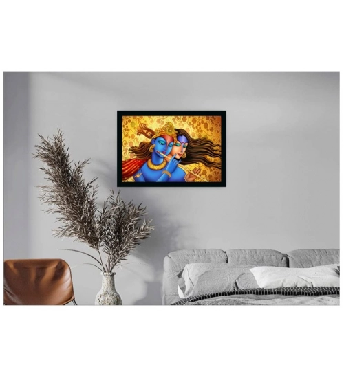 Radha Krishna Painting with Synthetic Photo Frame (Multicolor)