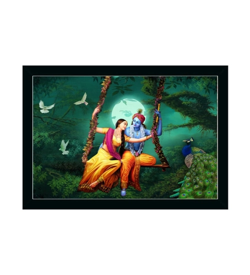 Radha Krishna Painting with Synthetic Photo Frame (Multicolor)