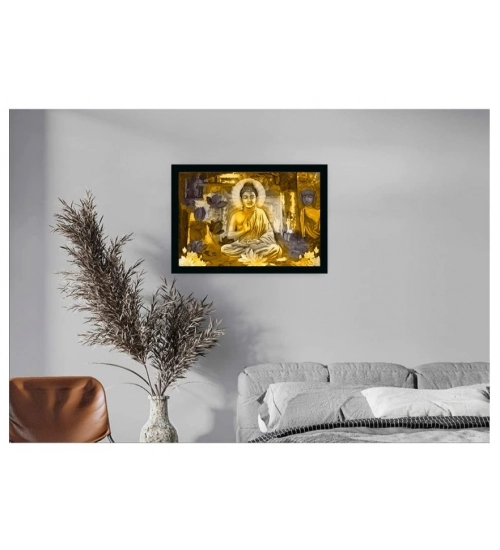 Lord Buddha Paintingwith Synthetic Photo Frame (Multicolor)