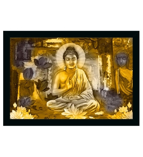 Lord Buddha Paintingwith Synthetic Photo Frame (Multicolor)