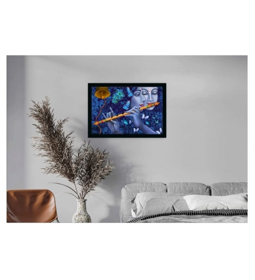 Radha Krishna Painting with Synthetic Photo Frame (Multicolor)