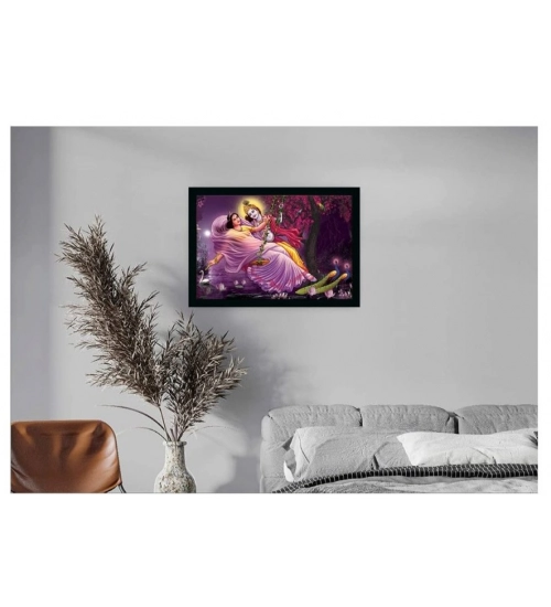 Radha Krishna Painting with Synthetic Photo Frame (Multicolor)
