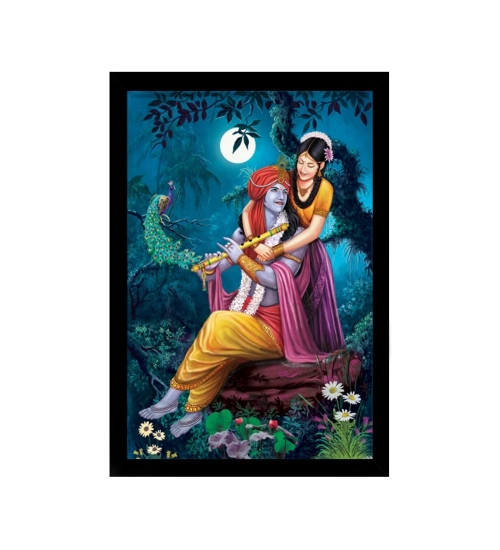 Radha Krishna Painting with Synthetic Photo Frame (Multicolor)
