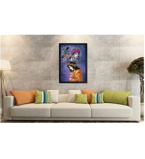 Radha Krishna Painting with Synthetic Photo Frame (Multicolor)
