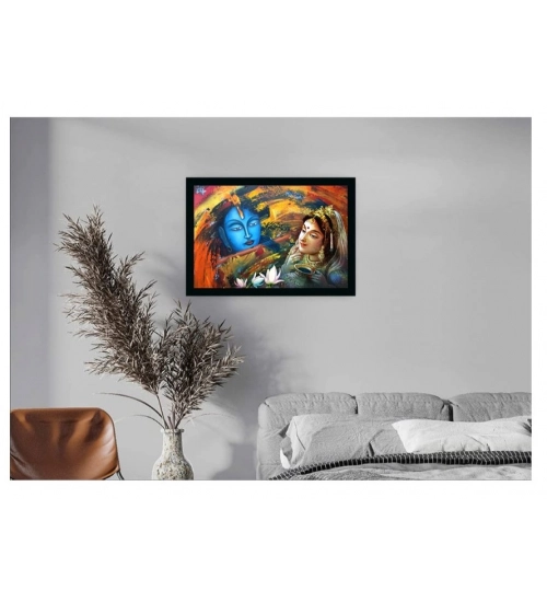 Radha Krishna Painting with Synthetic Photo Frame (Multicolor)