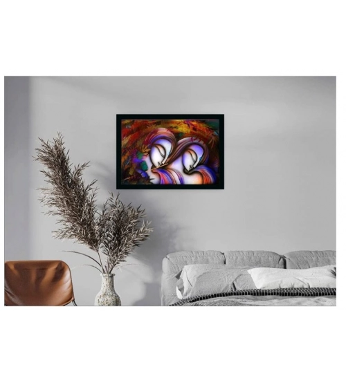 Radha Krishna Painting with Synthetic Photo Frame (Multicolor)