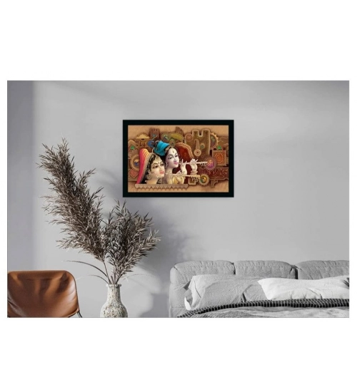 Radha Krishna Painting with Synthetic Photo Frame (Multicolor)