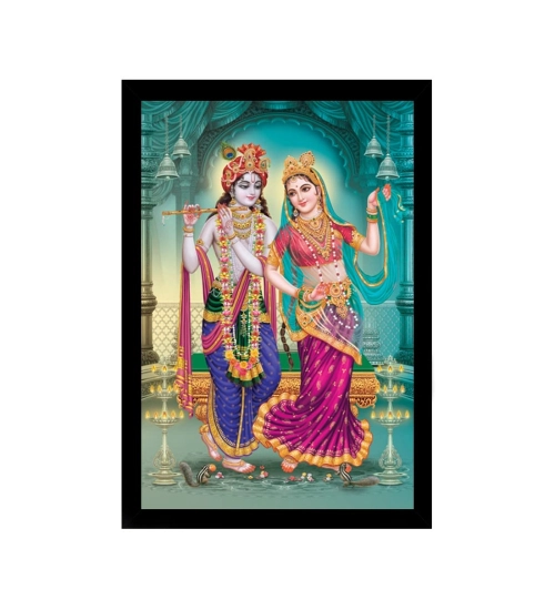 Radha Krishna Painting with Synthetic Photo Frame (Multicolor)